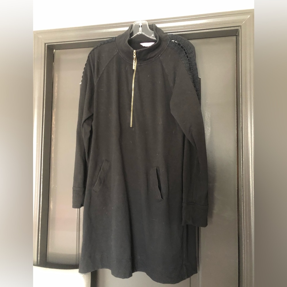 Lilly Pulitzer black cutout long sleeve popover sweatshirt dress